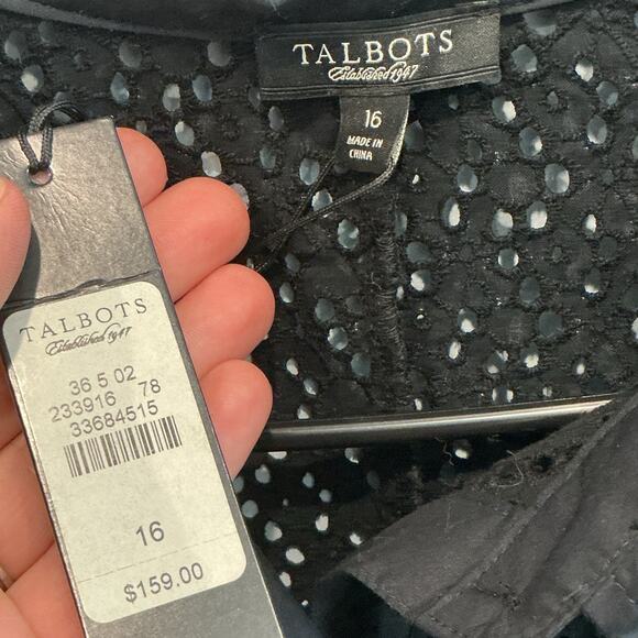 Talbots Womens Eyelet Shirt Dress Plus Size 16 Black Preppy Classic Fall NEW - Picture 2 of 6